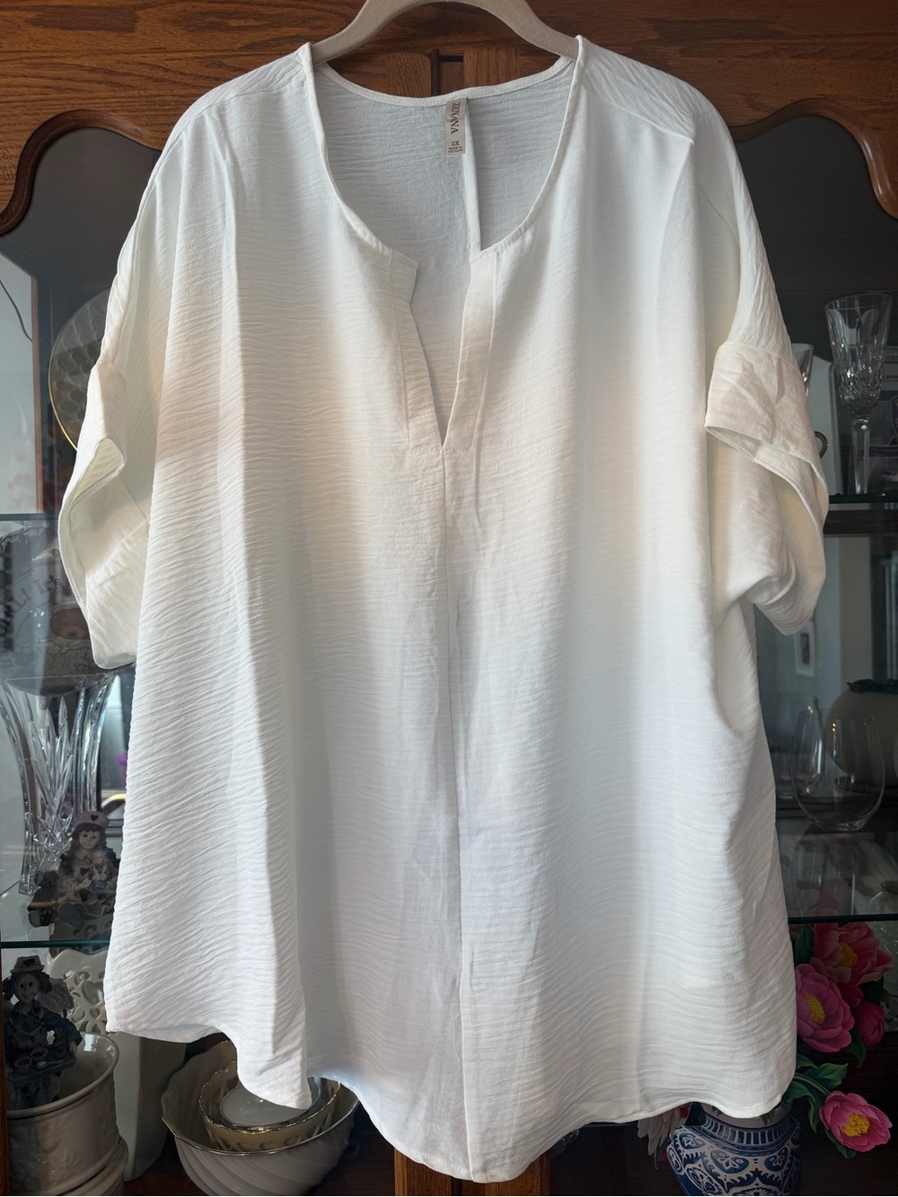 Zenana 2x Women's Split-Neck Blouse - Lightweight Short Sleeve Top, NWT, $22